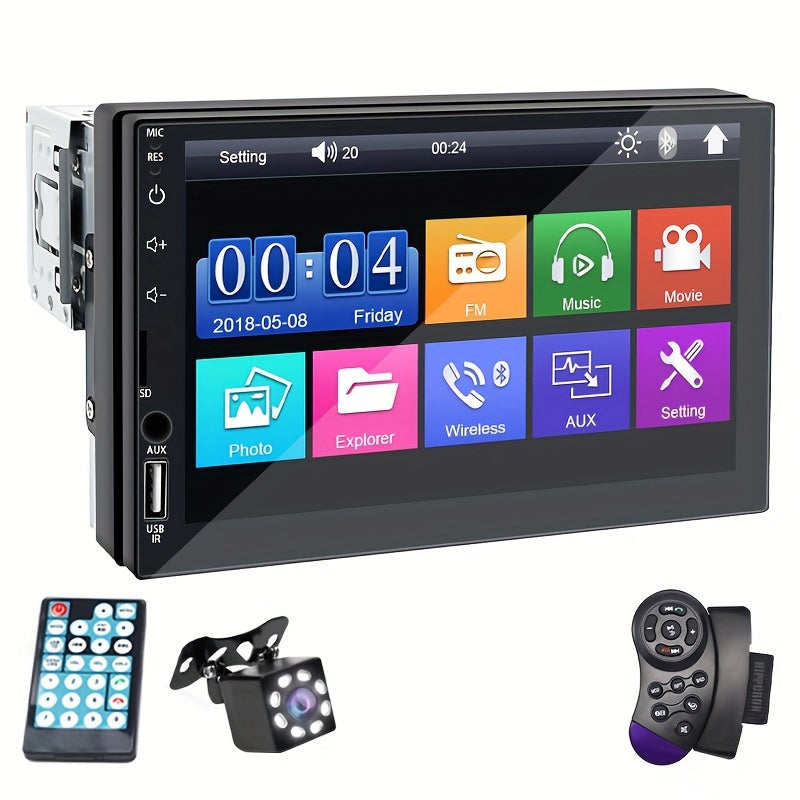 Single DIN Car MP5 Radio Player with 17.78cm HD screen, Radio Box Upper Part Installation Design, MirrorLink, AUX, USB Connections, SD Card Support, Optional Reversing Camera and Steering