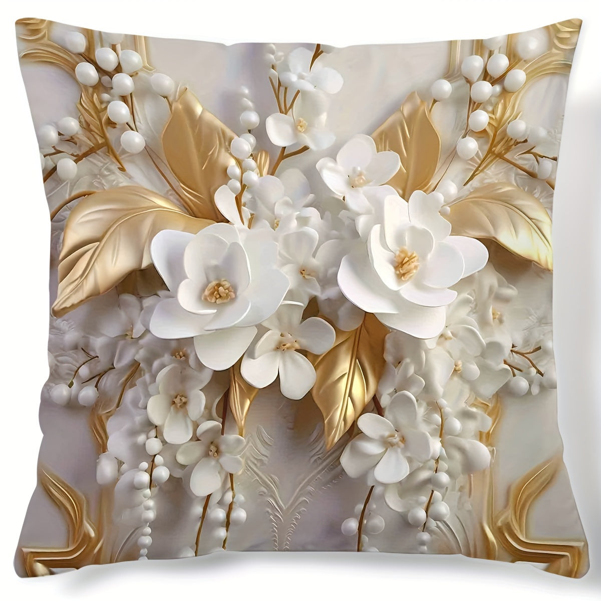 Contemporary 3D Floral Print Cushion Cover - 18x18 inches for Home Decor