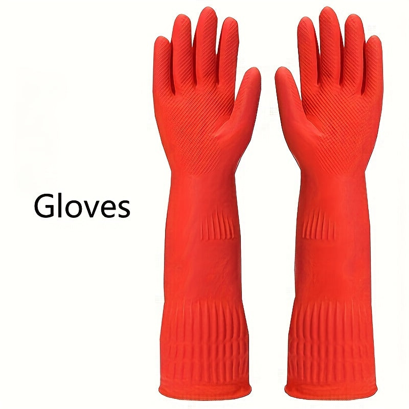 Extra Long Heavy Duty Rubber Gloves - Popular Pick for Kitchen and Bathroom Cleaning, Waterproof and Wear-Resistant, Made with Powder-Free Silicone Material