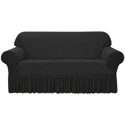 Elastic waterproof sofa slipcover with skirt for all seasons, ideal furniture protection for home and office.