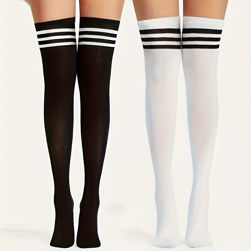 1 Pair of Striped Printed Thigh High Socks for Women