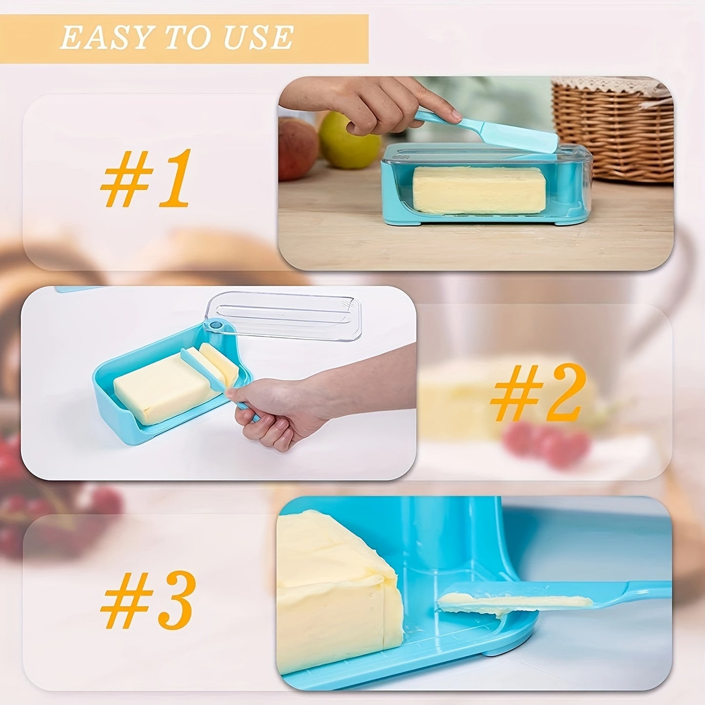 Butter dish with cutter and transparent cover, creative container for kitchen.