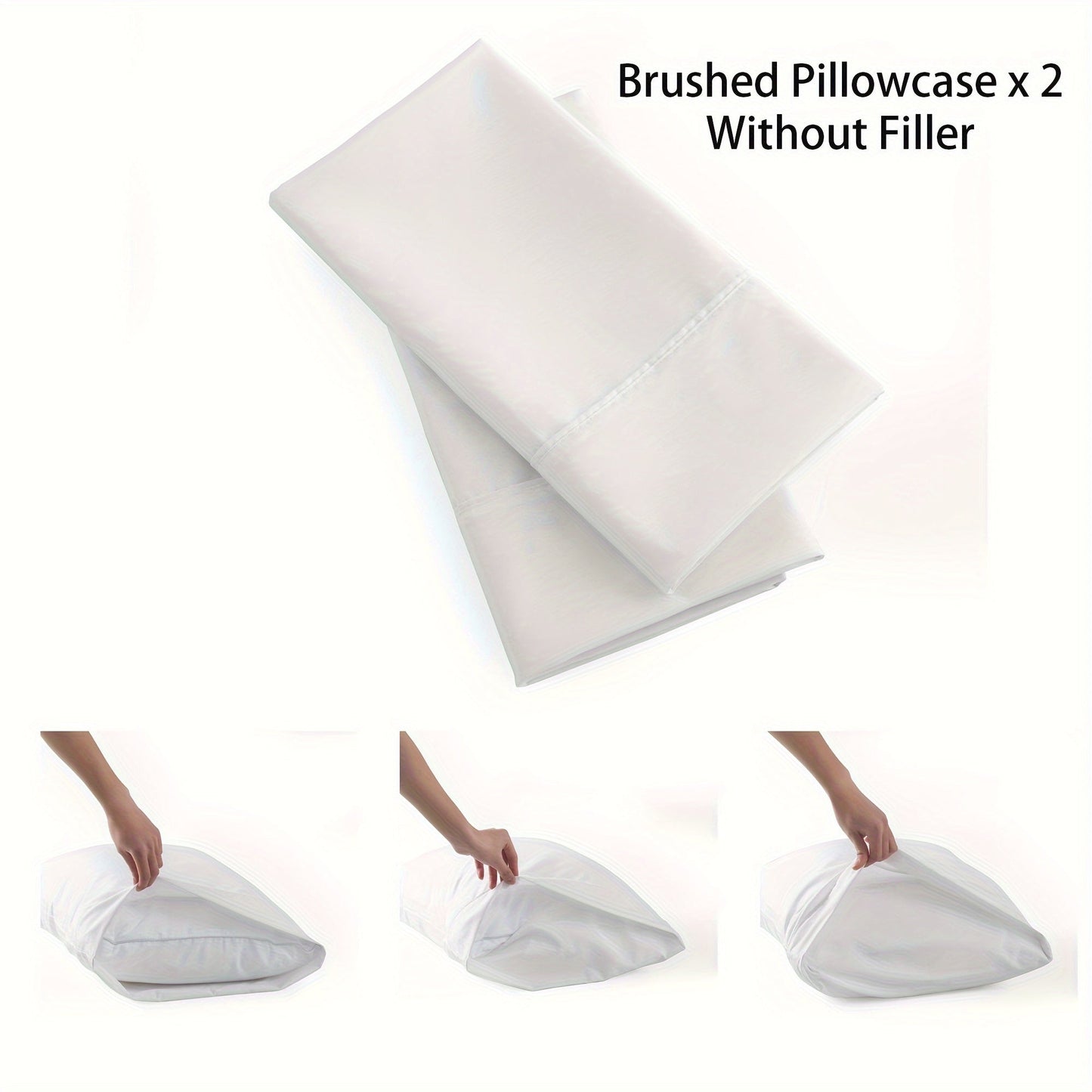 Get a set of two brushed polyester pillowcases that feature a soft and breathable fabric with an envelope closure. These pillowcases come in a solid color and are machine washable with no embellishments. They are constructed with woven sanded