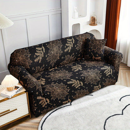 Modern printed sofa slipcover with elastic closure, made of 95% polyester and 5% spandex. Machine washable with active printing and stitched craftsmanship. Fits armchairs to sectional sofas, weighing 100-120gsm fabric.