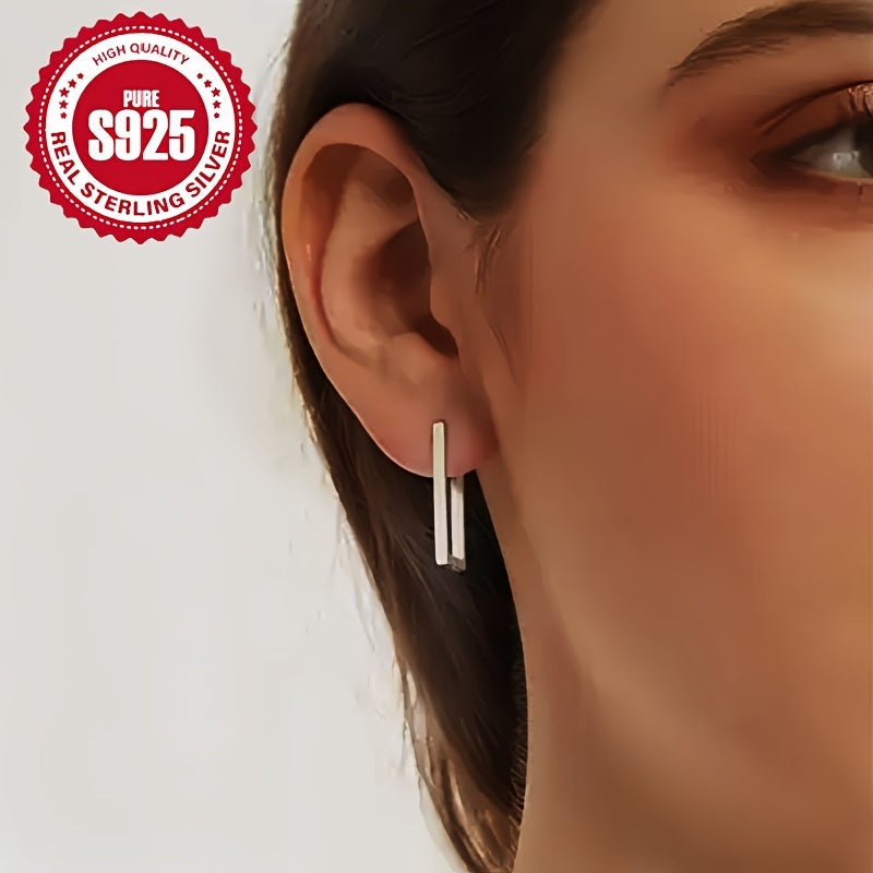 Sleek Geometric Rectangular Earrings for Women - Stylish S925 Silver Design, Lightweight and Hypoallergenic, Perfect for Any Occasion