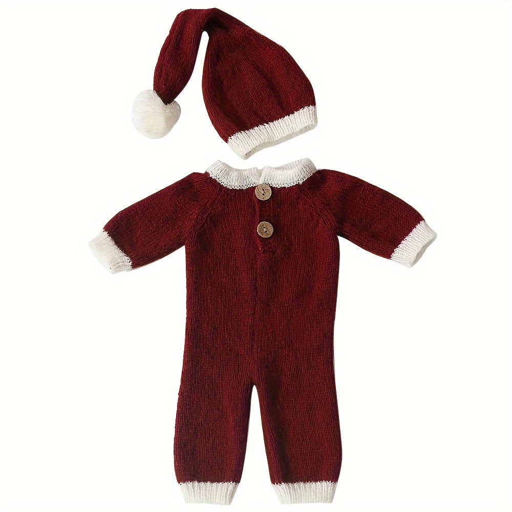 Newborn Christmas Theme Photography Clothing Set featuring Hat and Jumpsuit for Baby Photos - Perfect Souvenir Set for Newborns