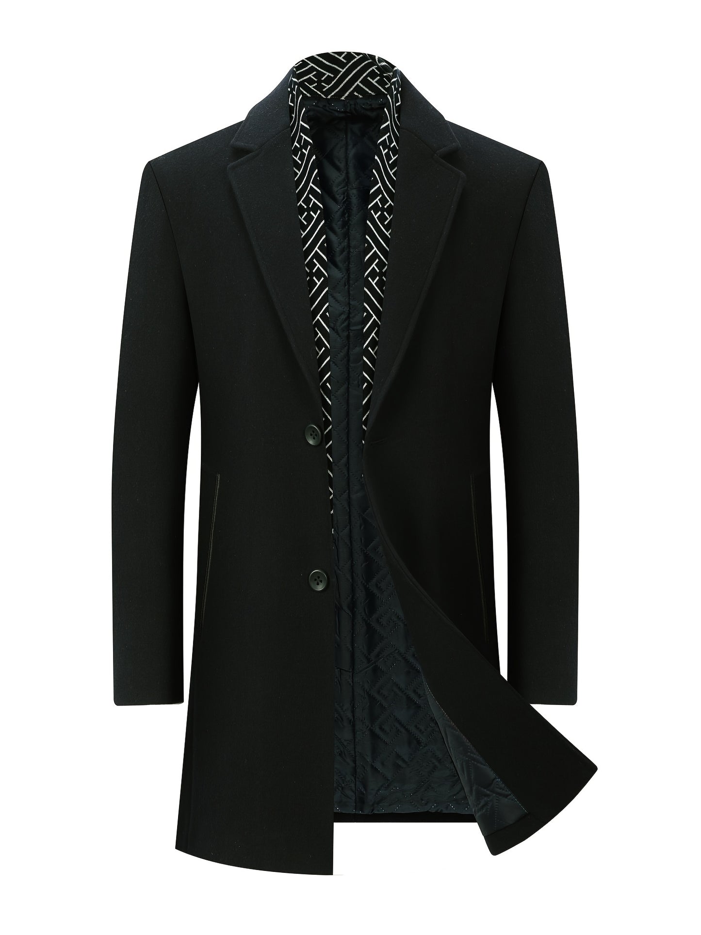 New Men's Wool Coat with Scarf Collar - Relaxed Style, Mid-Length, Suitable for Casual Outings