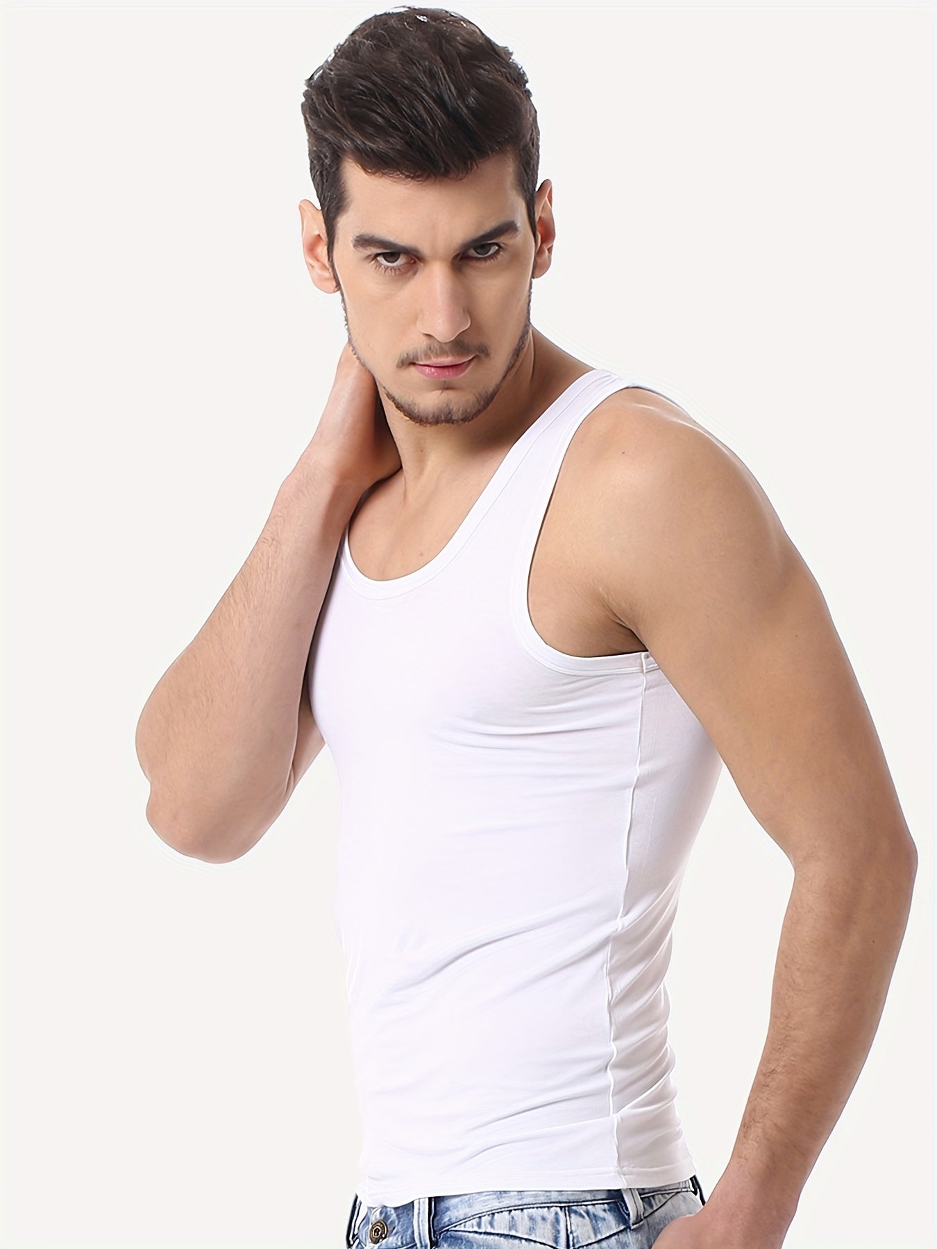 3 Men's Cotton Tank Tops: Breathable, Comfortable, Sleeveless, Slim Fit for Gym & Casual Wear, Easy-Care, All-Season