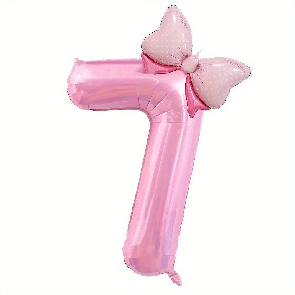 81.28 cm Pink Number Balloon with Bow - Ideal for girls' birthday decor - No electricity needed - Made of aluminum