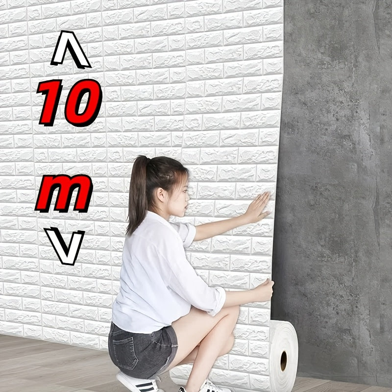 1 roll of 3D brick wall sticker with 10m self-adhesive vinyl foam wallpaper for home decor, creating a romantic bedroom atmosphere in brick, stone and wood style.