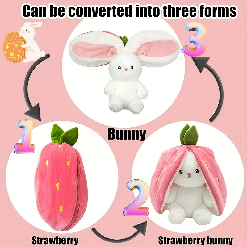 Cute Strawberry & Carrot Bunny Plush Toy - Cozy Polyester Throw Pillow for Nursery Decoration