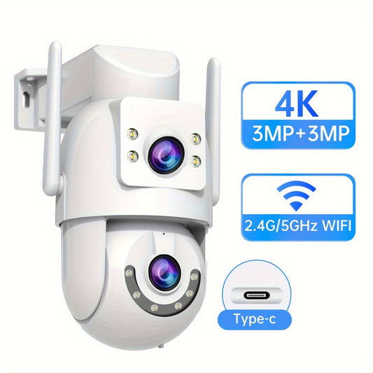 The JOOAN Dual Lens WiFi Security Camera offers PTZ Technology and HD Resolution, with Nightvision for clear imaging in low light. It features Two-Way Audio, Motion Detection, and is suitable for Indoor Use, with the option to wall hang. Smartphone