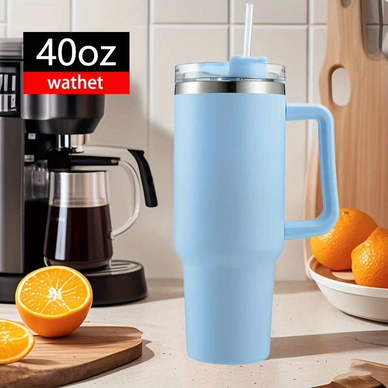 Insulated stainless steel tumbler with handle & straw, ideal for hot and cold drinks on-the-go. Great for camping, driving, and outdoor sports. Perfect gift for Christmas, Mother's Day, Father's Day, or Thanksgiving.