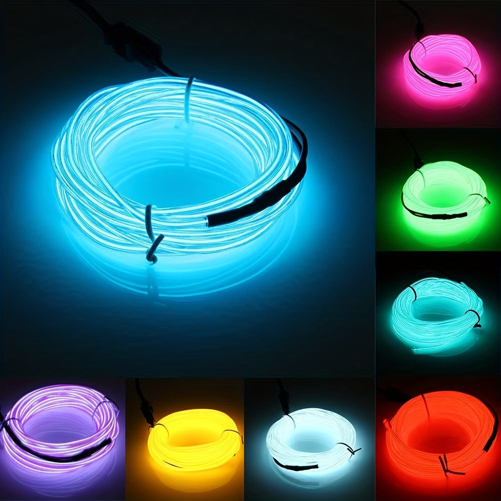 Neon light strip with EL wire battery pack for DIY decorations and parties.