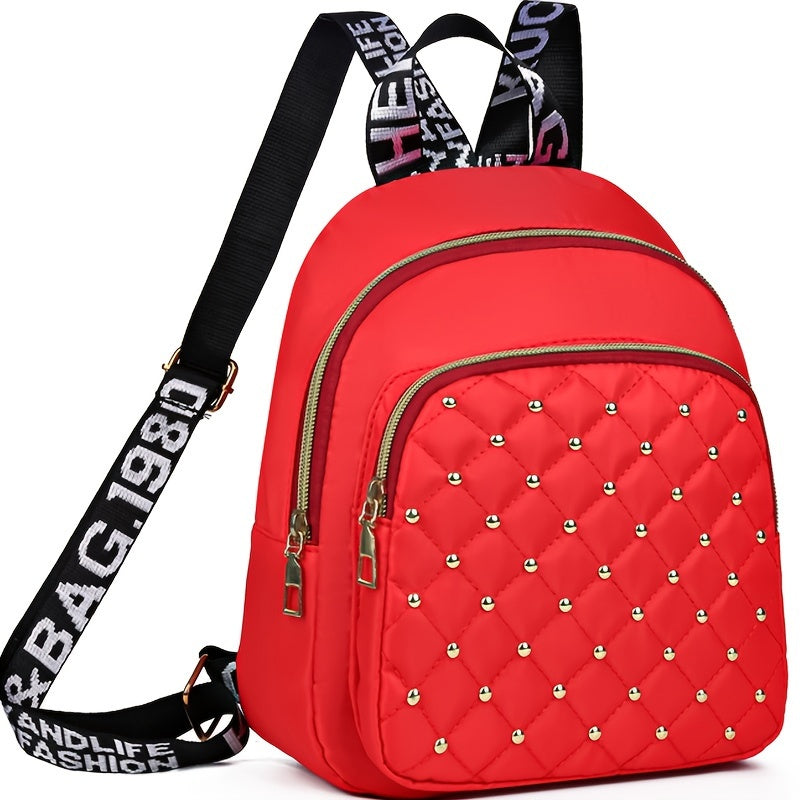 Stylish nylon backpack with rhinestone embellishments, lightweight, tassel detail, adjustable straps, and polyester lining. Suitable for daily commute or fashionable travel for women 15