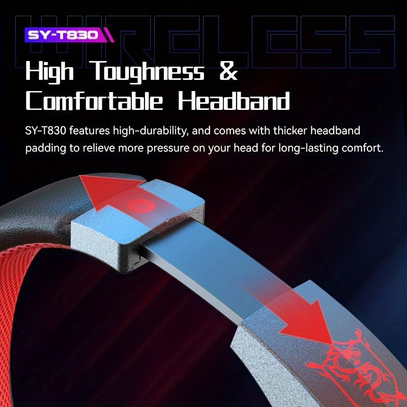 SY-T830 Wireless Gaming Headset with Wireless, Noise Isolation, 45ms Ultra-Low Latency, Long Battery Life, Built-in Mic, Type-C Charging, for Phones & Laptops.