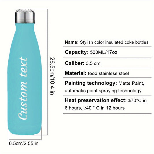 Maxsus 500ml zanglamas po'latdan yasalgan suv shishasi, oqmas va BPA-free dizayni bilan harakatda suyuqlik ichish uchun mukammaldir. Qo'lda yuvish tavsiya etiladi.