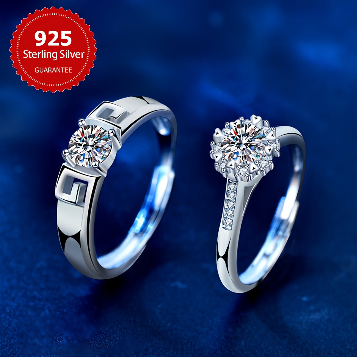 A pair of Romantic 0.5CT Moissanite Couple Rings made of 925 Sterling Silver, designed to sparkle as Engagement Rings, Wedding Bands, or Promise Rings - Ideal for Valentine's Day, Anniversaries, or Birthdays - Elegant and Luxurious Couple Jewelry, the