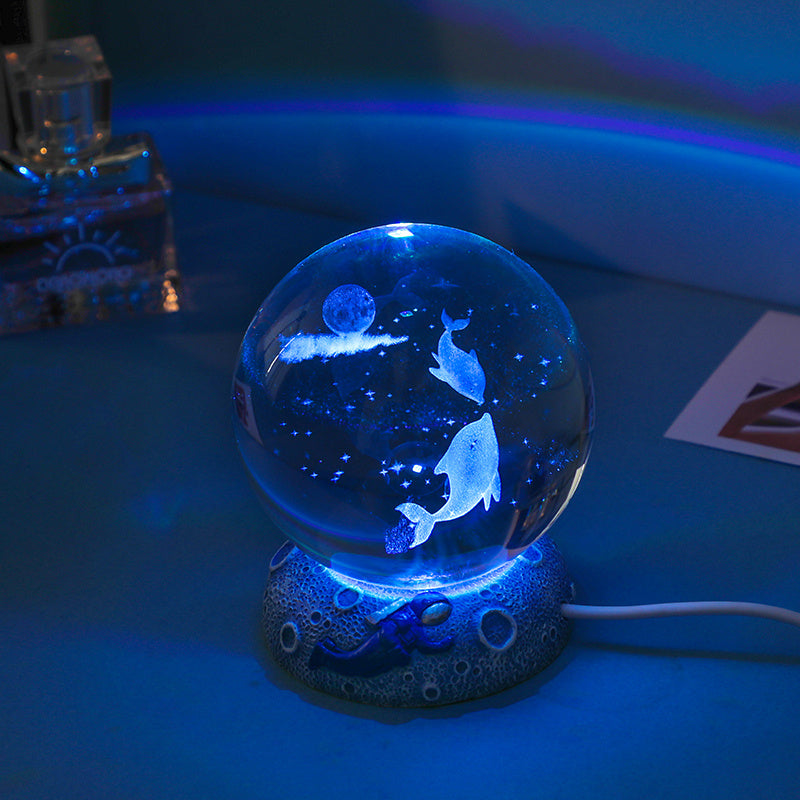 3D carved animal crystal ball with colorful lighting for a creative birthday gift