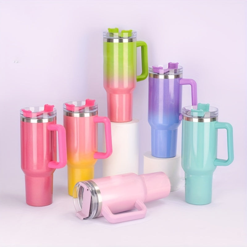 Sakura Train 40 oz portable rainbow gradient car tumbler with handle and straw, insulated stainless steel cup, leakproof sports water bottle, ideal for Christmas, birthdays, Father's Day and Mother's Day gifts.