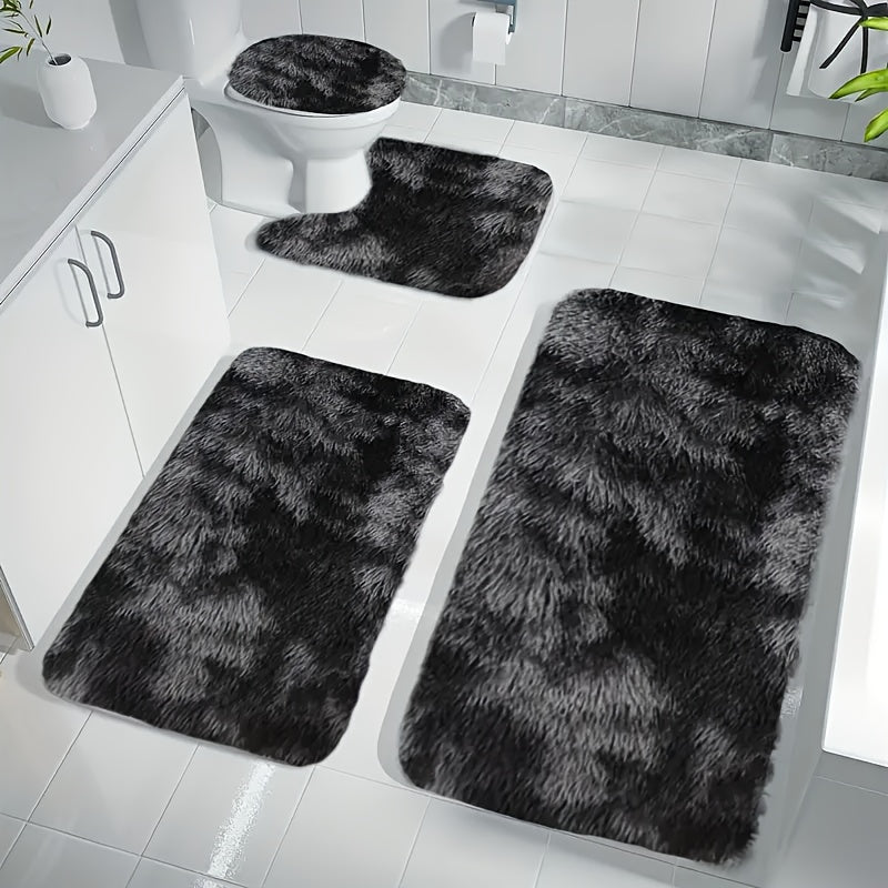 Thick polyester bath mats with geometric pattern, non-slip, absorbent, and machine washable. 4-ply rectangular bathroom rugs.