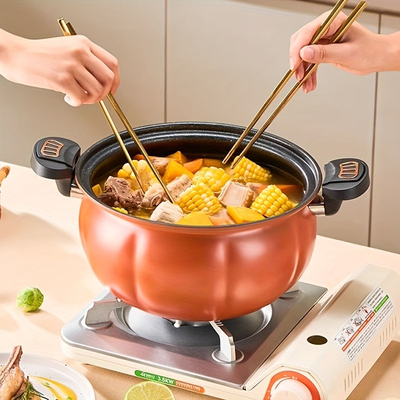 1-piece Pumpkin shaped multifunctional pot that can be used as a wok, soup pot, and frying pan.