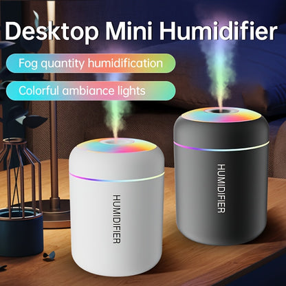 Portable USB-powered humidifier with lights, aromatherapy option - great for cars, offices, bedrooms, and tents.