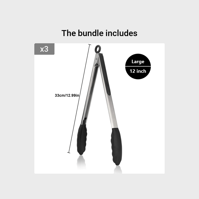 1PC Silicone-tipped Kitchen Tongs, High Heat Resistant with Locking Feature, Heavy Duty with Great Grips, available in 7", 9" and 30.48 cm, Black.