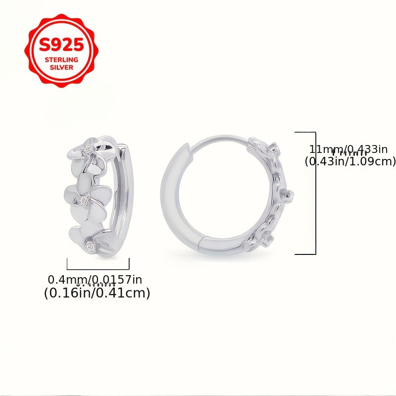 925 pure silvery hoop earrings with sweet flower design, ideal for daily wear, festivals, and gifts. Vintage Bohemian style.