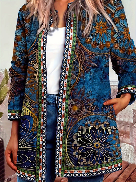 Women's light-weight open-front cardigan with a vintage paisley pattern.