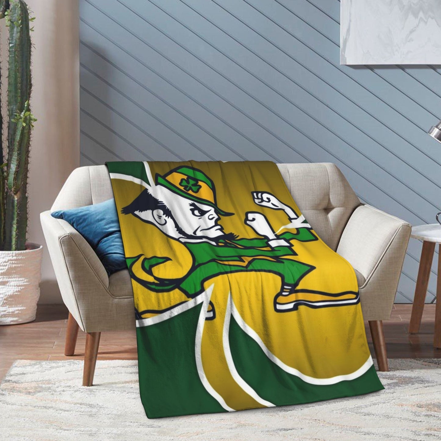 The Ultra-Soft Notre Dame Irish Warrior Fleece Throw Blanket is perfect for cozy, all-season comfort. Featuring a vibrant digital print, this blanket is ideal for bed, sofa, travel, camping, and naps. It makes a unique birthday, New Year, or holiday gift