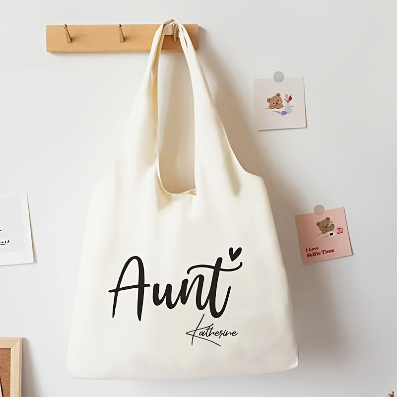 Stylish Aunt-Inspired Canvas Tote Bag - Ideal Present for Aunts from Nieces, Easily Foldable & Machine Washable, in a Crisp White Color