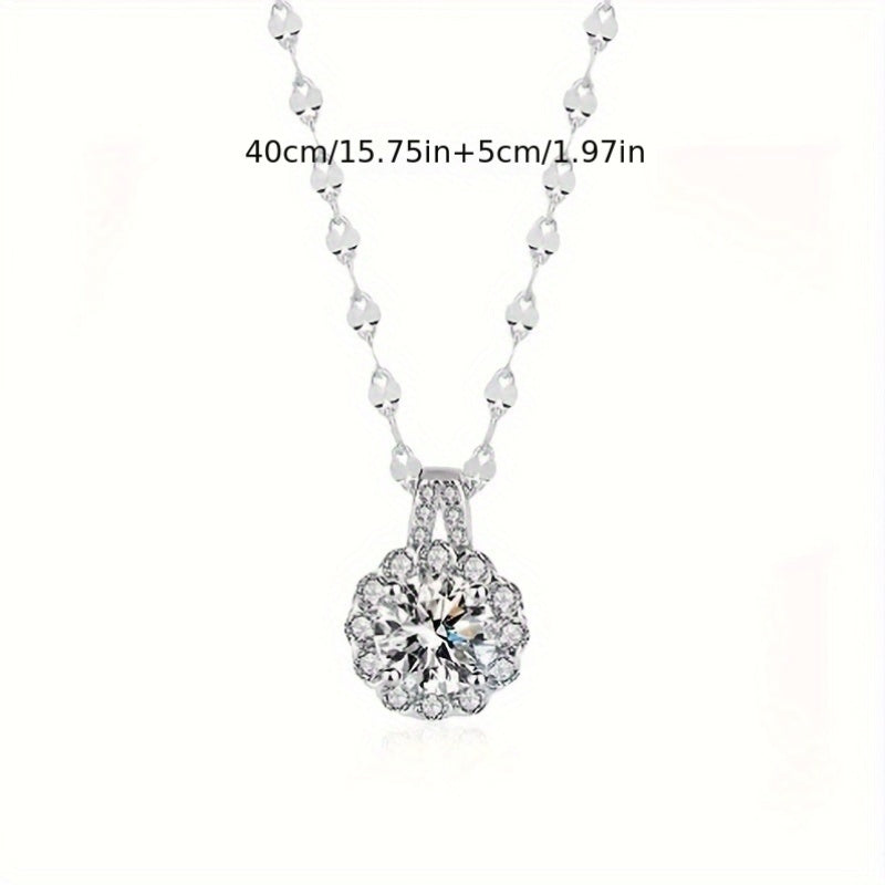 Elegant and luxurious, this S925 silver sunflower pendant necklace is perfect for women. Featuring synthetic cubic zirconia and a full drill flower design, it comes on a choker chain that is perfect for daily wear, parties, and dates. This necklace is a