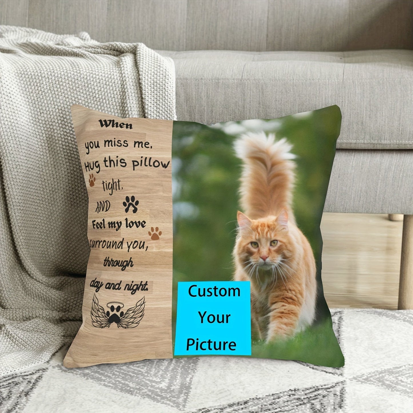 Personalized Cat Memorial Pillowcase - Luxuriously Soft, 45.72x45.72 cm Short Plush Material - Ideal condolence present for Cat Moms & Pet Owners - Enhance your Home Decor (Cushion sold separately)