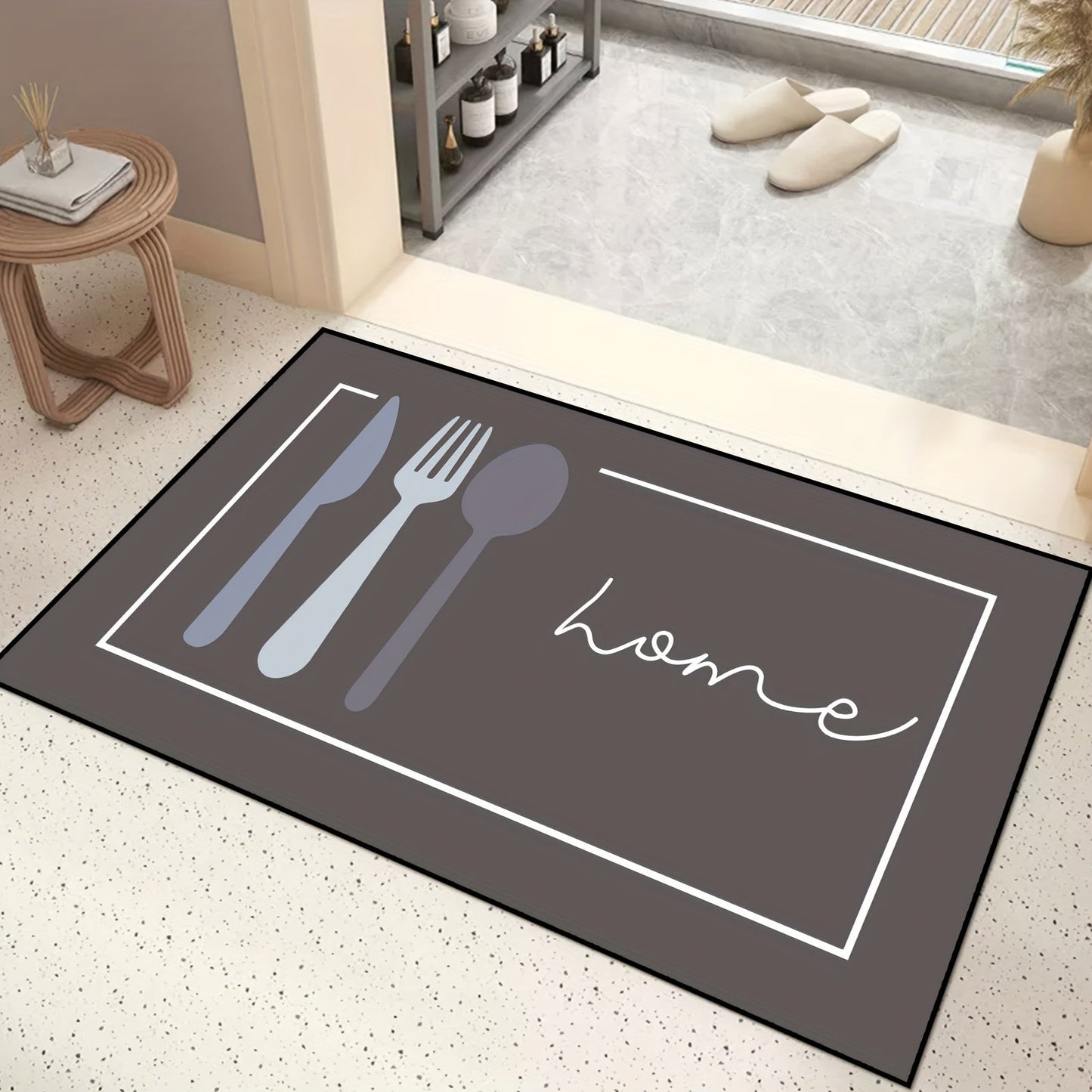 Washable Non-Slip Kitchen Floor Mat with "Home" Design, Durable Polyester Carpet for Bathroom and Kitchen, Machine Washable - 1pc