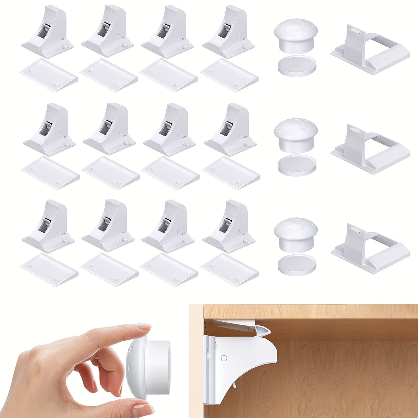 Protect your cabinets and drawers with this set of 12 safety magnetic locks, complete with 2 keys. No drilling required for installation, these locks provide childproofing and security. Easily invisible with adhesive backing, these magnetic cupboard