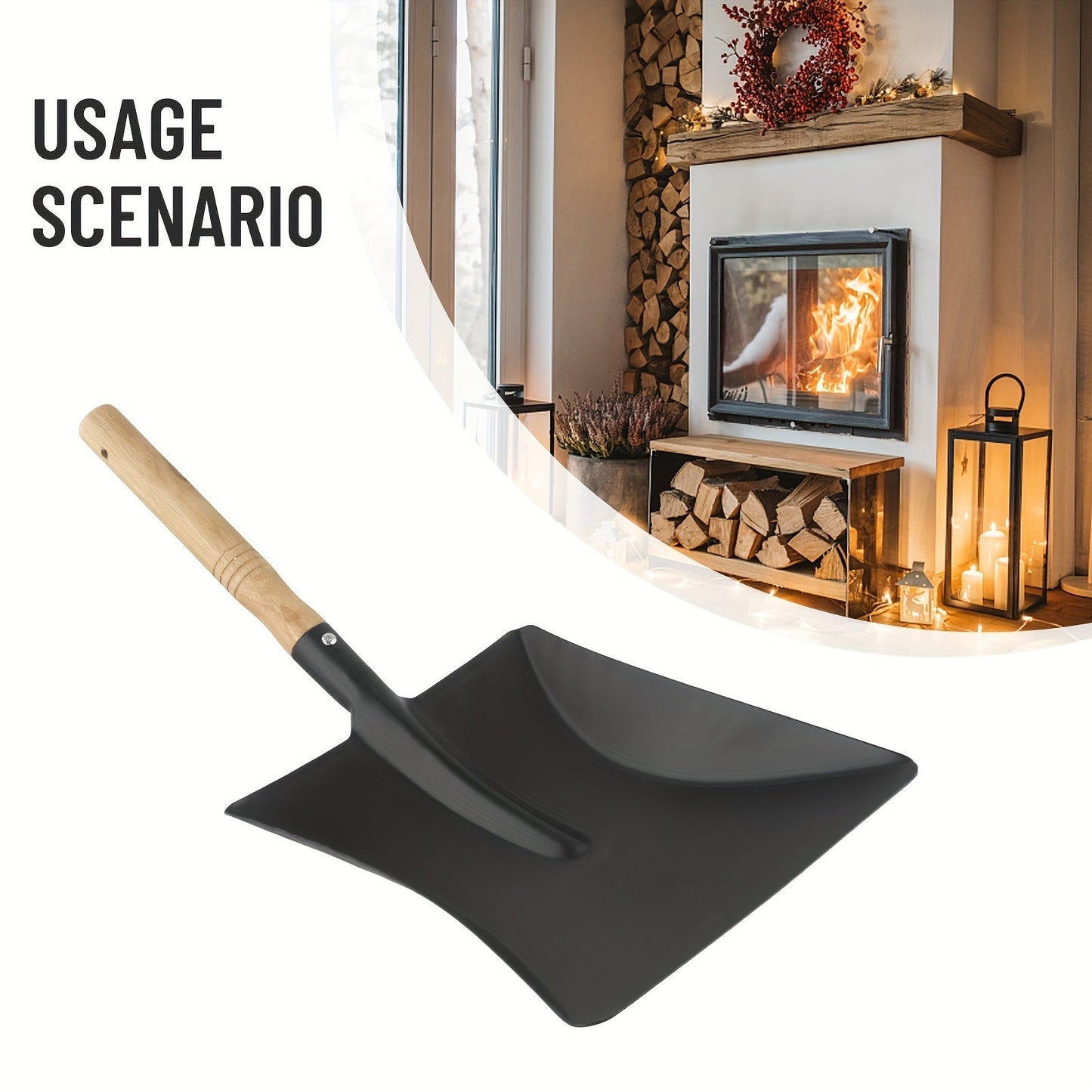 Wood Handle Fireplace Shovel - Durable Metal and Wood Ash Scoop for Efficient Fireplace Cleaning