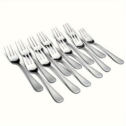 6/12 piece set of stainless steel dessert forks for appetizers, cocktails, salads and fruit; perfect for parties and travel.