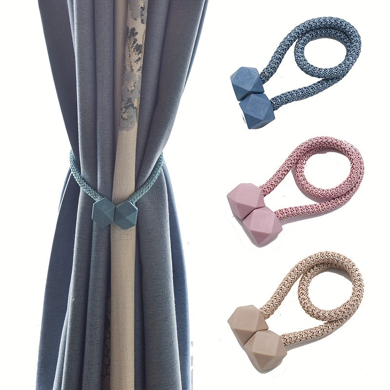 Modern Minimalist Curtain Tieback Set - Plastic Magic Cube Clips in Blue, Pink, Peach, and Brown - Stylish and Functional Window Drapery Holders for Home Decor and Living Room Curtains