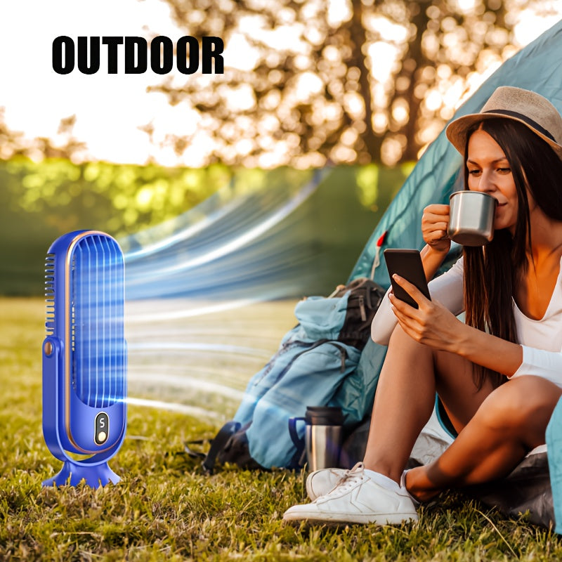 Introducing our Whisper Quiet USB Rechargeable Personal Air Tower Fan! This fan features a LED display, 5-speed settings, and 720° oscillation for maximum airflow. Made of durable plastic material with a lithium battery, this portable fan is perfect for