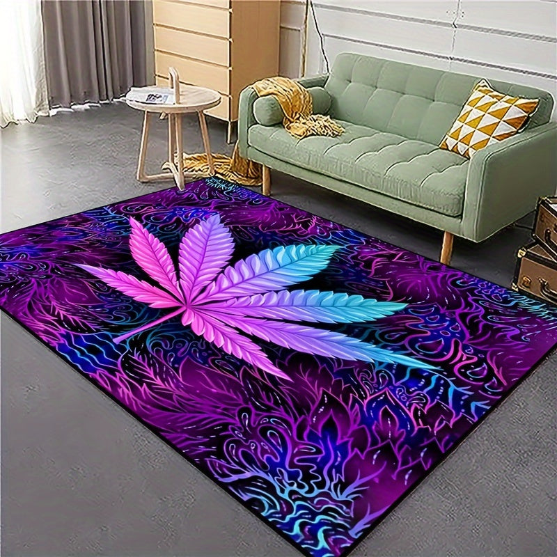 Soft, Non-Slip & Washable Polyester Area Rug with Psychedelic Leaf Print - Perfect for Living Room, Bedroom, and Home Decor