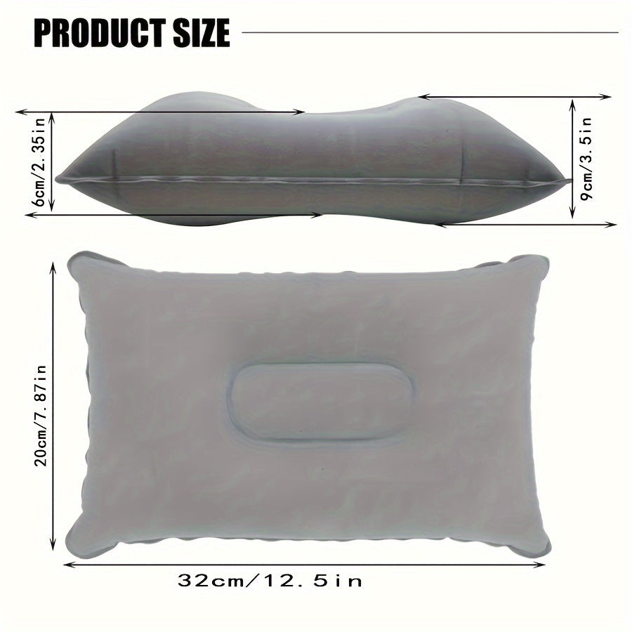 Inflatable ergonomic pillow made of PVC with flocking square design for outdoor camping, travel, or sleeping in a tent. Perfect for providing comfort and support.