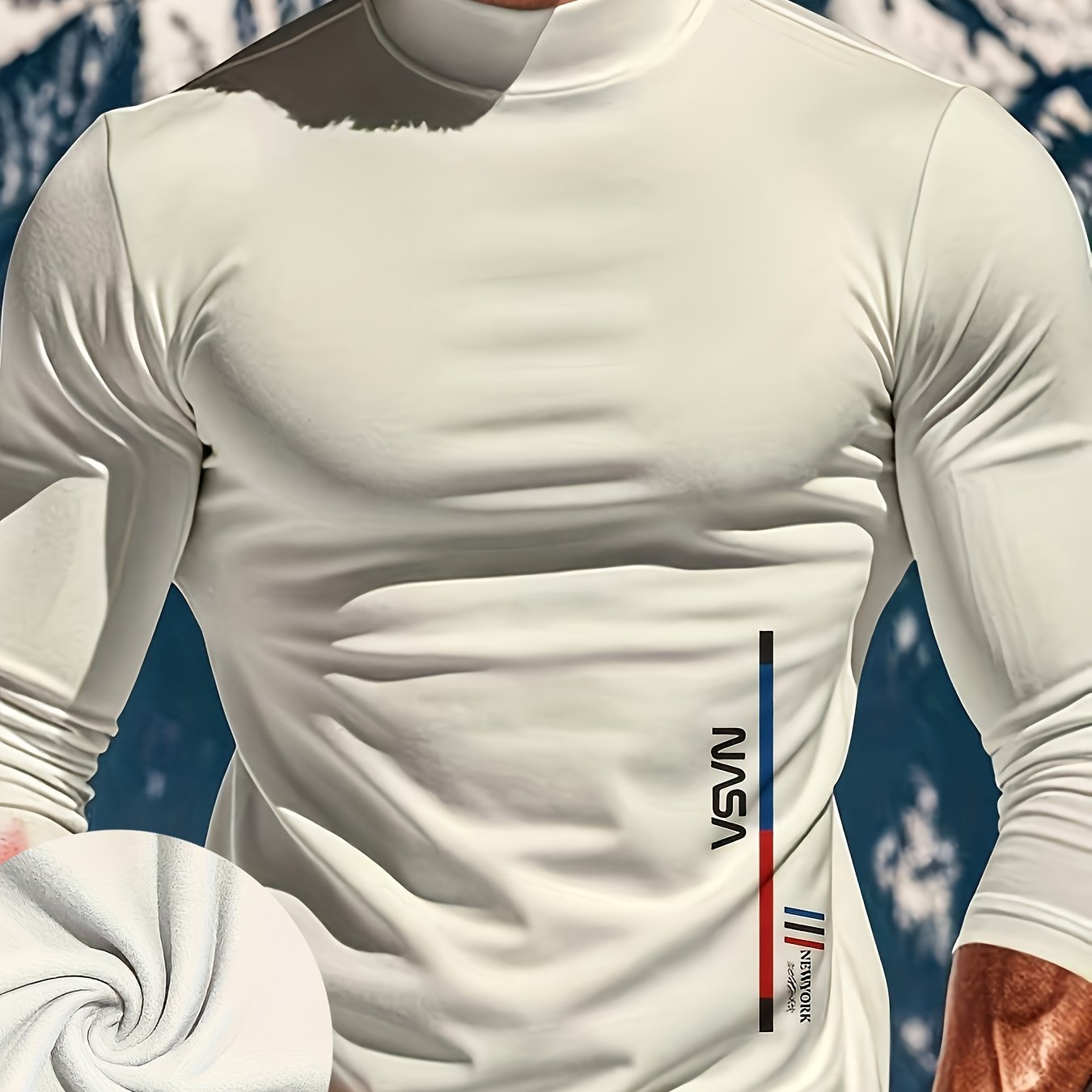 Heuristic High-Neck Thermal Long Sleeve T-Shirt, ideal for outdoor sports. Made with a blend of polyester and spandex, machine washable.