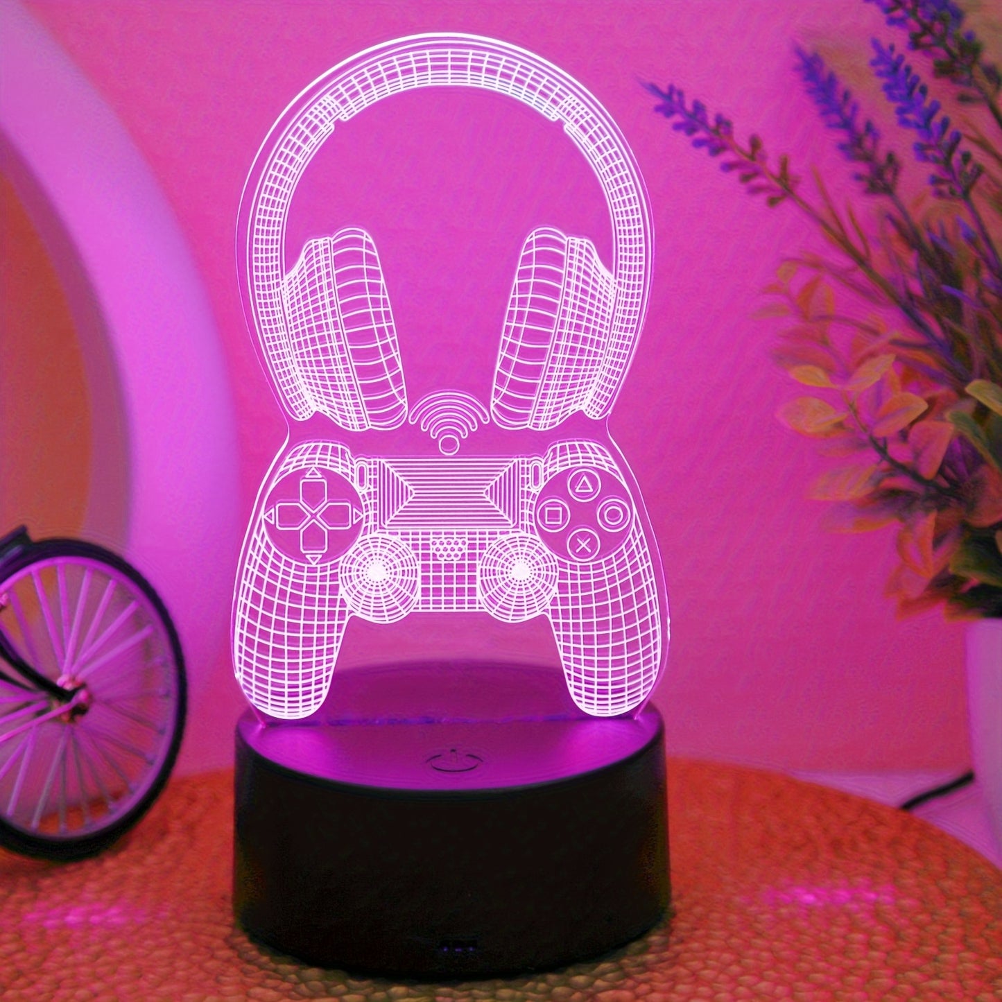 Novelty 3D night light with seven-color game headset handle design for bedroom and game room ambiance.