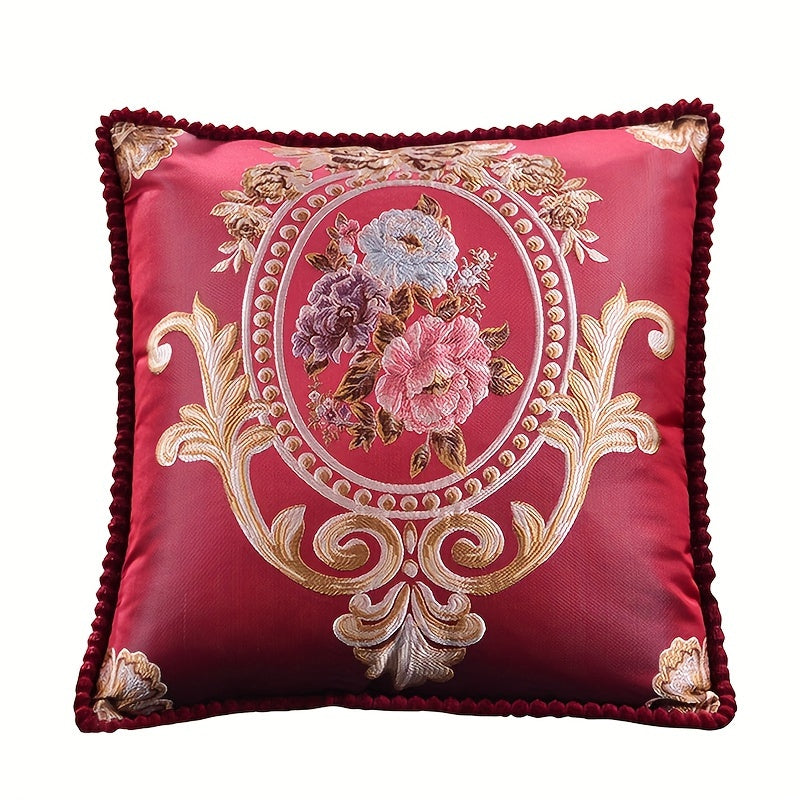 One piece of Embroidery Rose Floral Jacquard Square Throw Pillow Case Cover, featuring a single-sided design. Perfect for adding a touch of elegance to your home, room, living space, bedroom, or car decor. Please note that pillow core is not included.