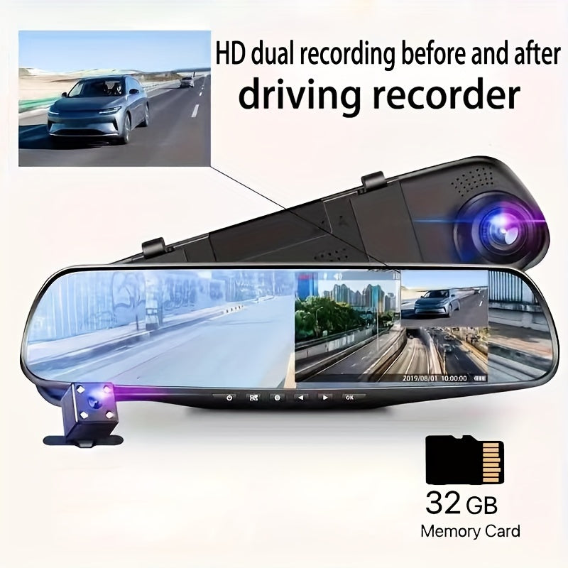 YiXingjia Dual-Lens HD Car Dash Cam with Reverse Image & Loop Recording - Rechargeable Lithium Battery, Memory Card Included