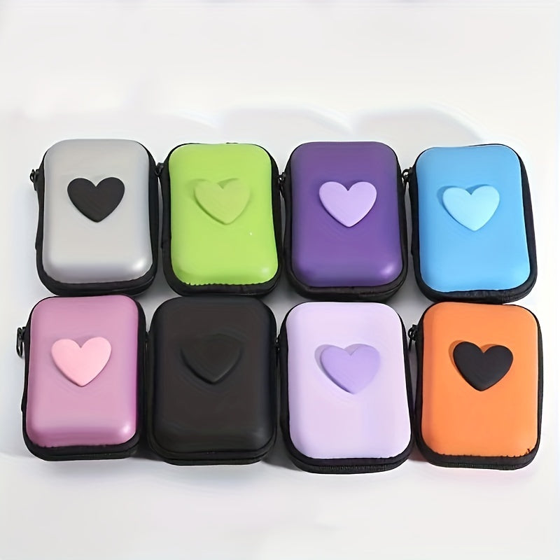 Heart-shaped storage bag for earphones, data cables, and chargers with anti-fall zipper.