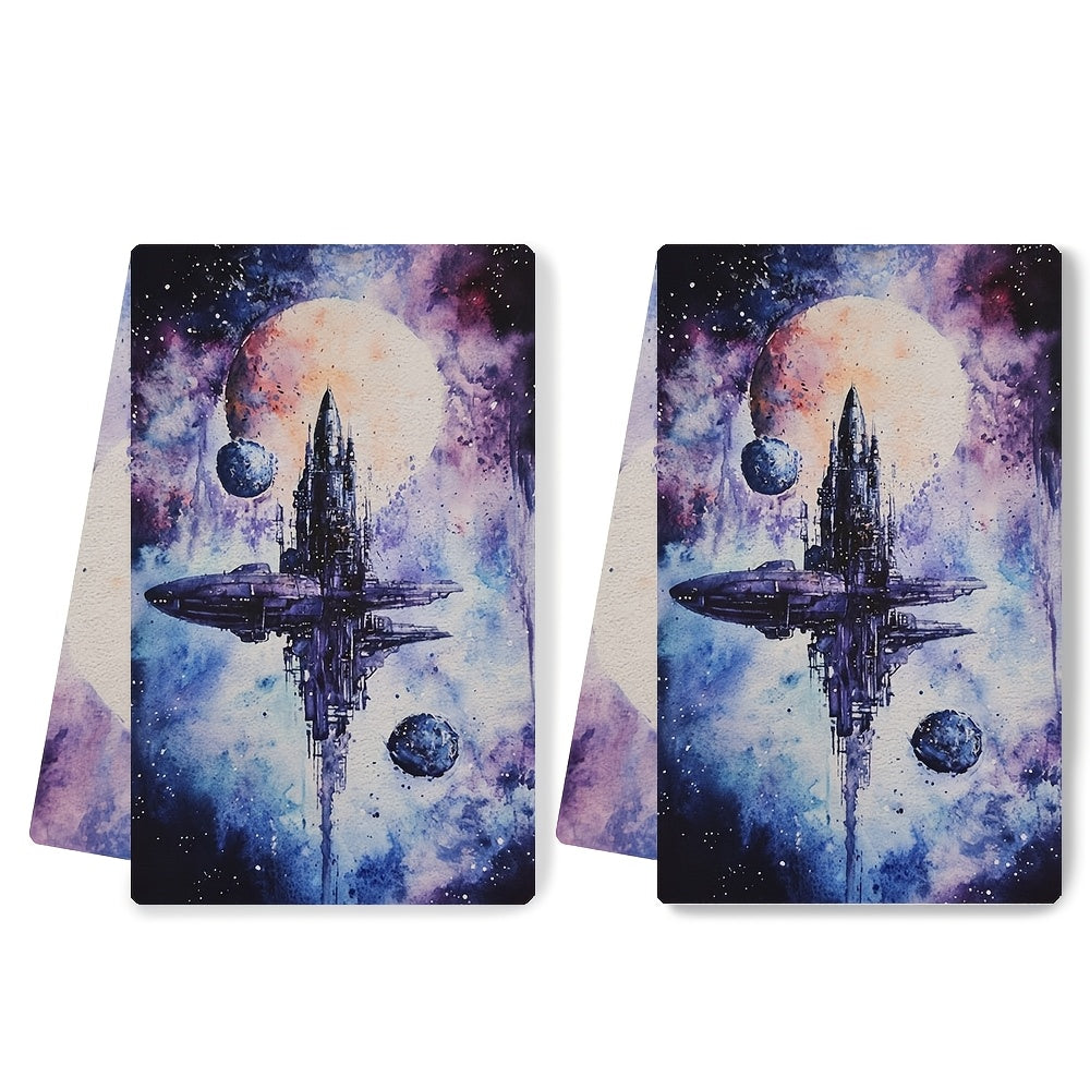 2 pieces of Interstellar Kitchen Towels - Ultra Soft and Highly Absorbent Dish Hand Towels perfect for Holiday Decor. Machine washable and measures 16x24 inches. Item number 2KYSYS1218308.