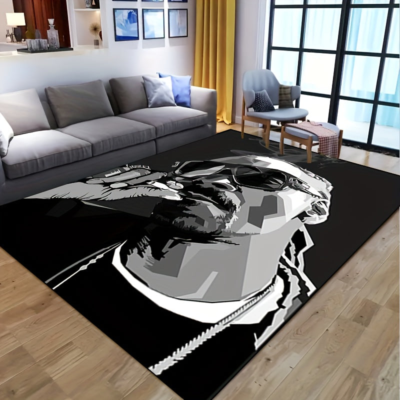 Polyester Area Rug with 'Man in Glasses' Art - Easy to Clean in Washing Machine | Slip-Resistant Mat for Indoor/Outdoor Use | Features Thick Felt Fabric | Ideal for Various Areas such as Hallway, Living Room, Bedroom, Nursery, and Garden | Available in