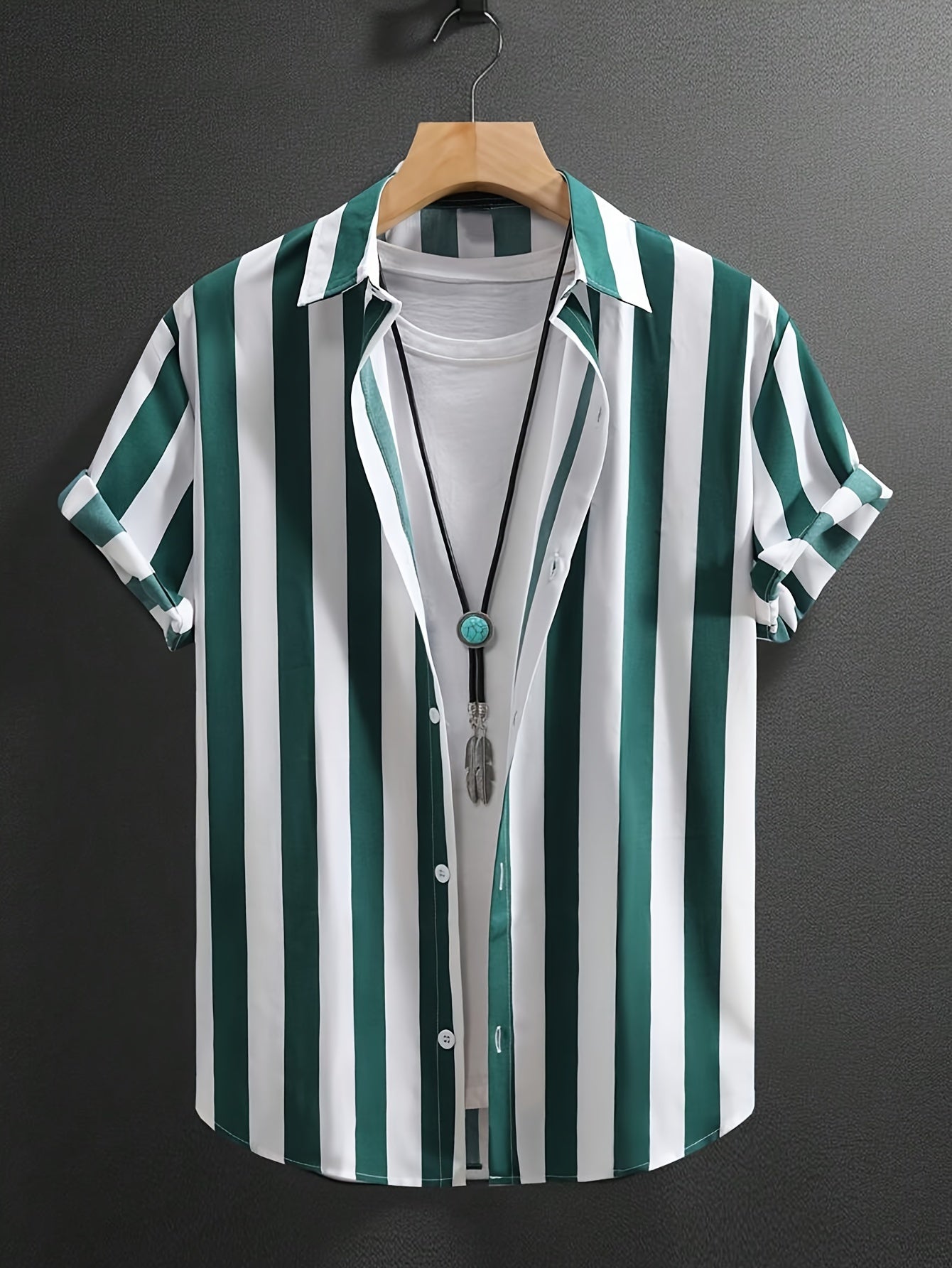 Men's soft and breathable casual striped button-up shirt, perfect for spring and fall outdoor activities. Made of machine washable polyester.